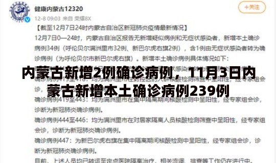 内蒙古新增2例确诊病例，11月3日内蒙古新增本土确诊病例239例