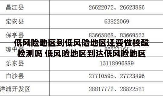 低风险地区到低风险地区还要做核酸检测吗 低风险地区到达低风险地区