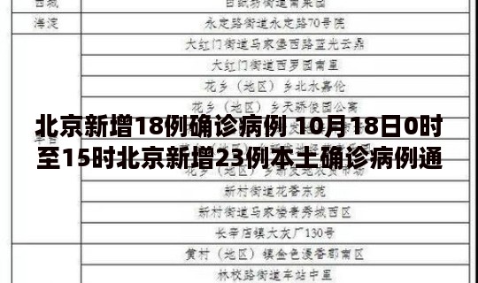 北京新增18例确诊病例 10月18日0时至15时北京新增23例本土确诊病例通报
