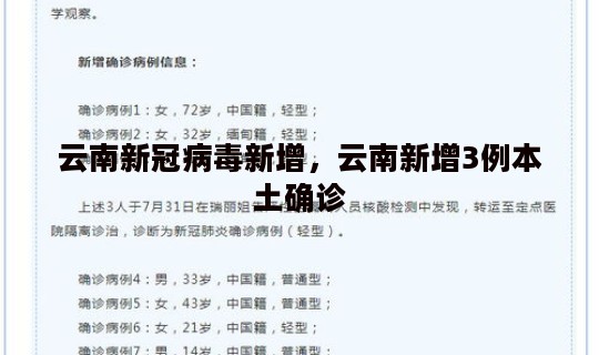 云南新冠病毒新增，云南新增3例本土确诊