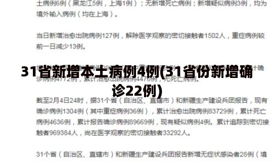 31省新增本土病例4例(31省份新增确诊22例)
