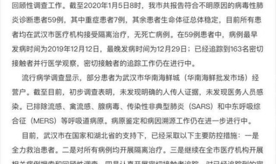 武汉出现不明病例，武汉发现59例