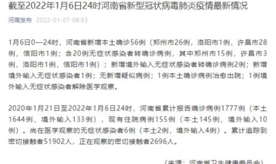河南发现5名阳性人员，河南许昌发现1例确诊病例