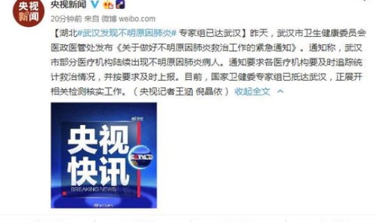 武汉发现不明肺炎44例 武汉出现不明原因肺炎最早报道