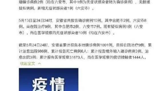 安徽六安新增确诊病例 安徽最近病毒传染