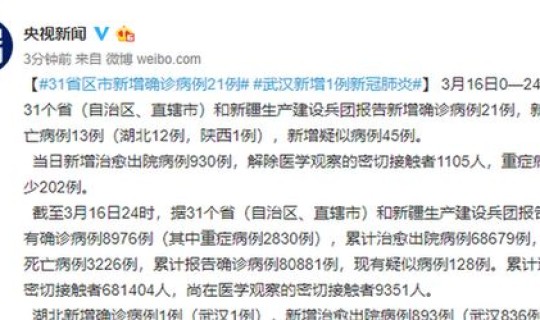 31省区市新增新冠肺炎3例(31个省区市新增确诊病例)