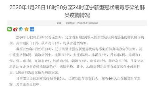 辽宁葫芦岛新增2例病例，辽宁发现肺炎病例了吗