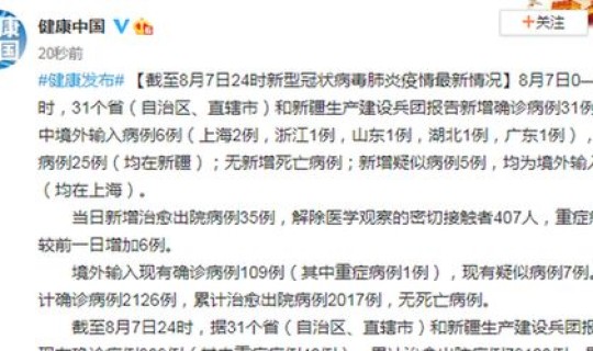31省新增确诊病例8例是哪里的？31省疫情最新消息今天
