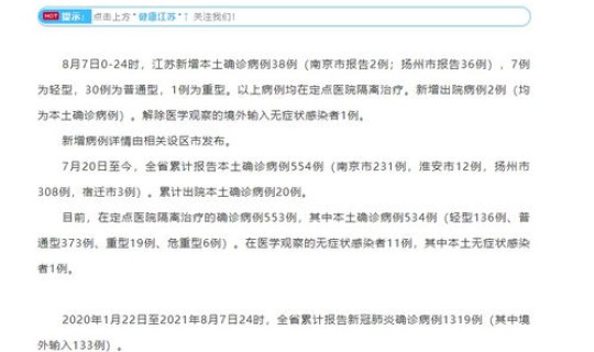江苏新增本土确诊病例多少 江苏省病理