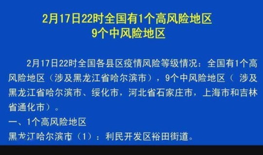 全国目前有22个中风险地？全国中风险地有9个