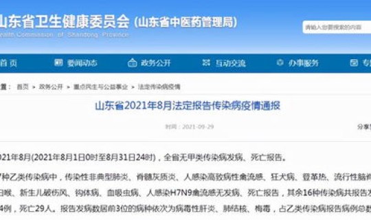 2021年山东役情，山东省传染病疫情通报