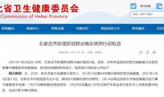 河北省新增本土确诊病例行动轨迹，河北确诊病例最新消息