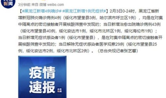 黑龙江新增一例无症状感染者，黑龙江狂犬病有几例