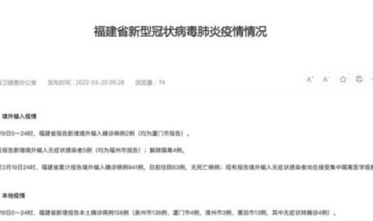 福建累计本土病例 福建新增本土确诊病例20例