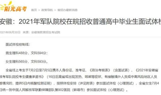 2021年福建军校最低分数线 2021各军校招生分数线