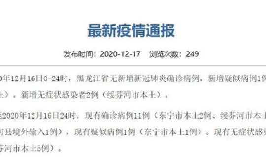 黑龙江新增最新病例详情？黑龙江今日新增本土病例