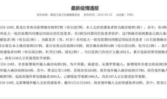 黑龙江确诊病例详情 黑龙江现在确诊病例多少例
