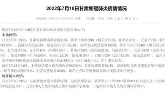 甘肃新增确诊2例 甘肃疫情最新消息今天新增病例