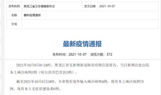 黑龙江新增最新消息今天 黑龙江疫情最新情况今日新增