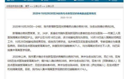 青岛出现了一例(山东省青岛市1例)