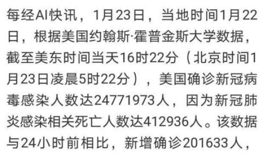 美新冠肺炎疫情最新消息，确诊病例和死亡病例分别是多少
