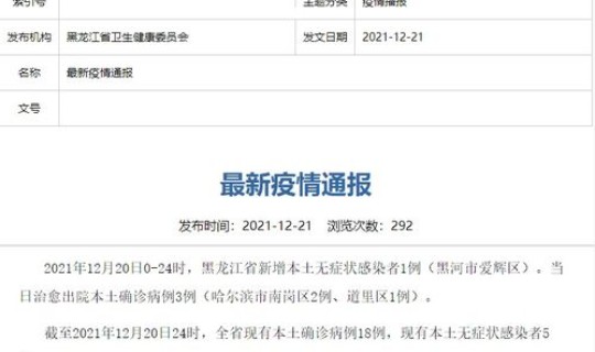 黑河新增确诊两例(黑龙江新增感染者详情)