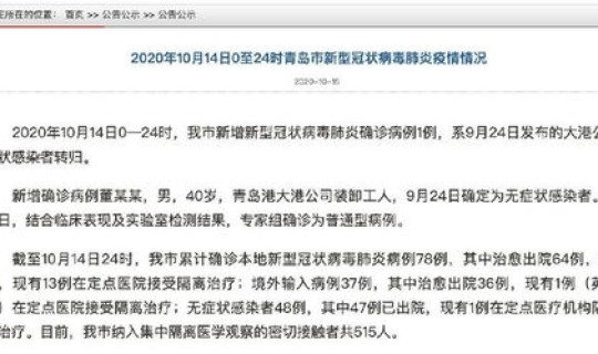 青岛新增1例刚刚确诊病例(青岛出现什么病毒了) 青岛新增1例刚刚确诊病例(青岛出现什么病毒了)