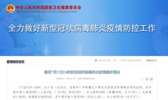 31省新增19例输入(31省份新增确诊22例)
