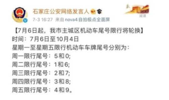 2021年石家庄最新限号表?石家庄限行时间表最新 2021年石家庄最新限号表?石家庄限行时间表最新