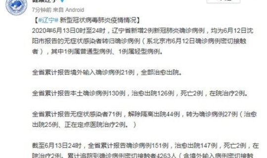 辽宁昨日新增2例病例	，31省新增确诊21例
