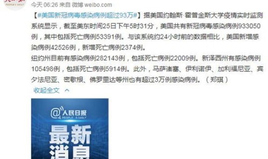 美国新增新冠疫情消息？美国最新数据今晚