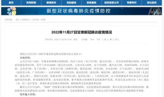 甘肃疫情最新消息今天新增病例？11月27日甘肃新增8例确诊