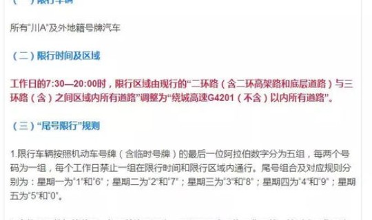 成都市尾号限行路段，20号限行尾号是多少