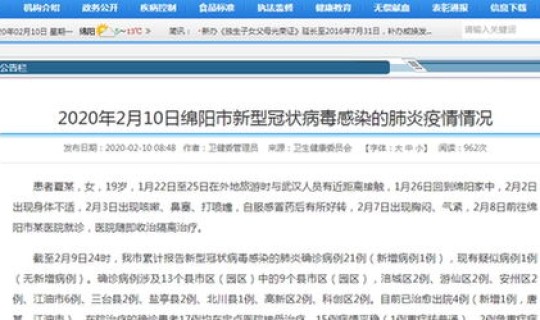 四川绵阳疫情最新消息今天新增多少病例？绵阳新型冠状肺炎疫情最新情况统计四川省绵阳市新型冠状肺炎