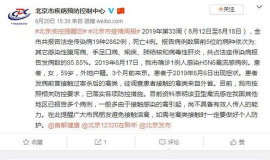 北京累计确诊多少例？北京确诊H5N6病例
