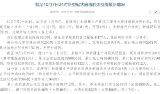 江苏新增确诊病例7例？10月7日江苏新增本土确诊病例4例