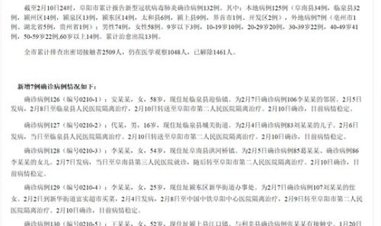 安徽阜阳新增确诊病例，阜阳新增多少例